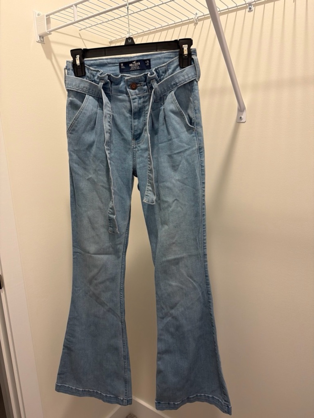 Hollister Light Blue Paperbag Waist Flare Jeans with Tie